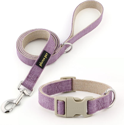 Plutus Pet Cotton Hemp Dog Collar and Leash Set, Adjustable Collar for Small, Medium, and Large Dogs, Heavy Duty and Soft on Skin, Lavender, S1