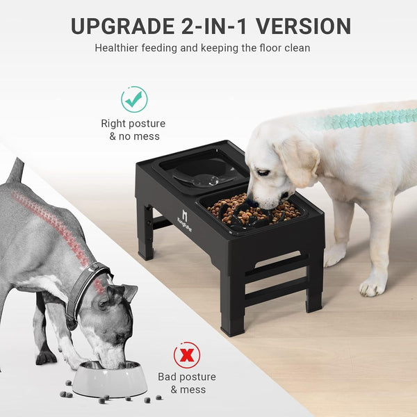 Elevated Dog Bowls, 2-In-1 Raised Slow Feeder Dog Bowls Stand with anti Spill Non-Skid No Shaking Water Bowl 4 Height for Large Medium Dogs[Upgrade Version]2