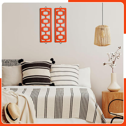 2 Pcs Mid Century Modern Wall Art Wood Mid Century Elegance Decor Accents Abstract Wall Sculpture Geometric Panels for Interior Panel Art for Home Living Room(Orange)6