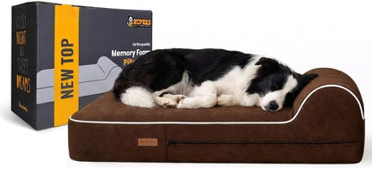 5.5 Inch Thick High Grade Orthopedic Memory Foam Dog Bed with Pillow and Easy to Wash Removable Cover with Anti-Slip Bottom. Free Waterproof Liner Included - for Medium and Large Breed Dogs - Brown1