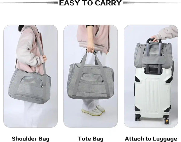 Fluffydream Pet Travel Carrier Soft Sided Portable Bag for Cats, Small Dogs, Kittens or Puppies, Collapsible, Durable, Airline Approved, Travel Friendly (Grey, 17.0" L X 10.0" W X 11.0" H) (Grey)6