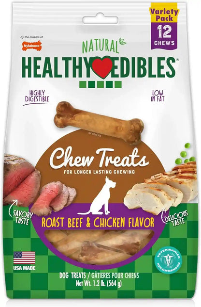 Nylabone Healthy Edibles Dog Treats Variety Pack, Small, 3 Count | Roast Beef, Chicken, & Bacon Flavor, Natural Dog Treats, USA Made, Highly Digestible, Dog Bones for Small Dogs up to 25 Lbs14