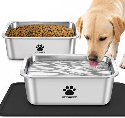 URPOWER 2 Pack 1.25 Gallon Large Dog Water Bowl Stainless Steel Dog Bowls | Thickened Stainless Steel Pet Bowl, Spill-Proof Non-Slip Mat, Dishwasher Safe, Indoor/Outdoor for Medium,Large,X-Large Dogs1