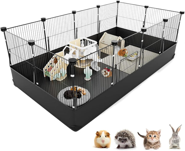 Tresbro Guinea Pig Cage with Top Cover & 12 Panels, Triple Fixing Measures Small Animal Playpen with Waterproof PVC Liner & One-Motion Hooks, 48 X 24 X 16 C&C Grids Cage for Bunny, Hedgehog, Hamster12