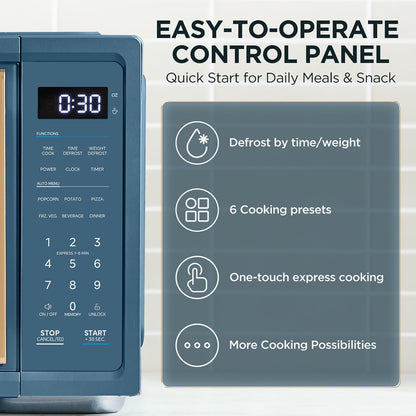 Retro Countertop Microwave, 1.1 Cu. Ft, 1000W, 6 Presets, Navy Blue | 11 Power Levels, Child Safety Lock, 6 Preset Menus, Easy to Clean4