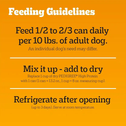 Pedigree High Protein Cuts in Gravy Pack Wet Dog Food, 13.2 Oz, 12 Count | Beef, Lamb, Chicken & Turkey, Slow Cooked Real Meat, 40G+ Protein per Can, Serve as Topper or Complete Meal, Canned Dog Food10