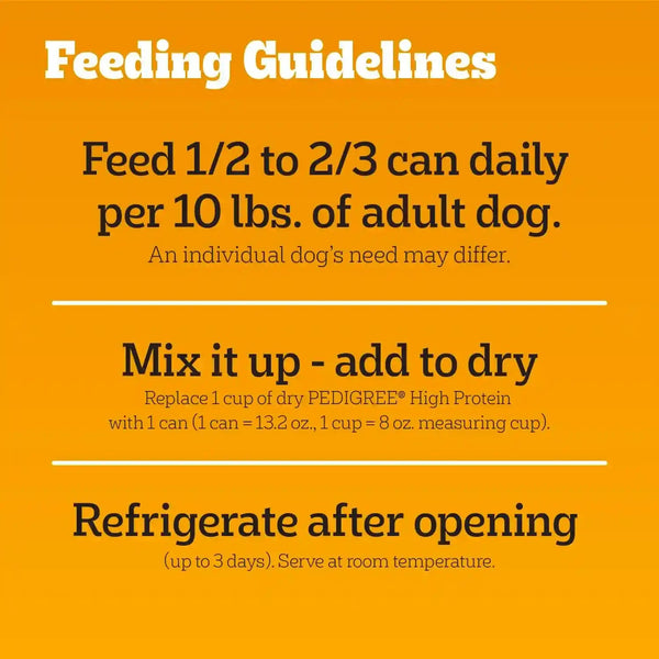 Pedigree High Protein Cuts in Gravy Pack Wet Dog Food, 13.2 Oz, 12 Count | Beef, Lamb, Chicken & Turkey, Slow Cooked Real Meat, 40G+ Protein per Can, Serve as Topper or Complete Meal, Canned Dog Food10