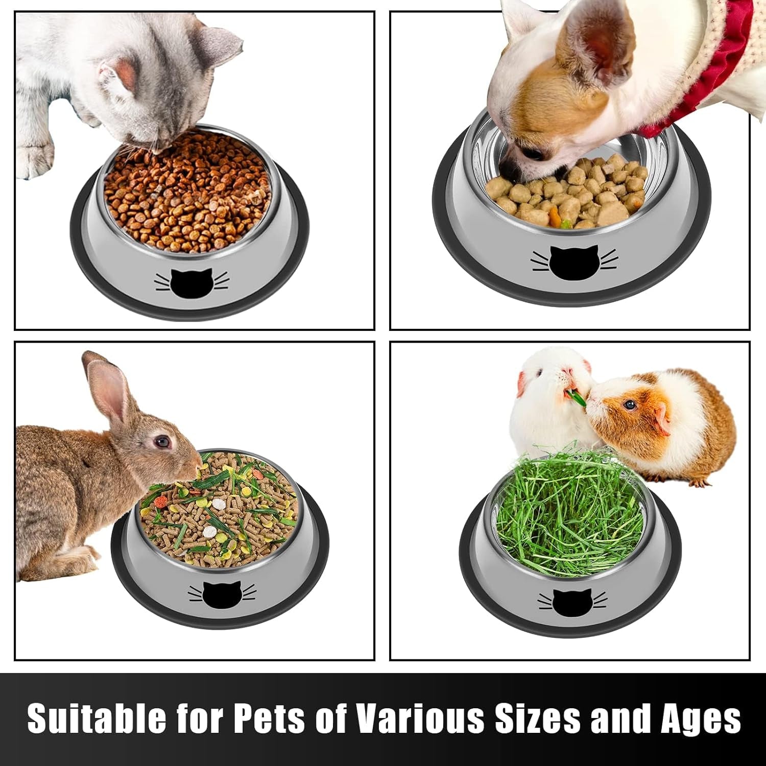 serentive-2-pcs-non-slip-stainless-steel-small-cat-food-bowls-unbreakable-thicken-7-oz-cat-dishes-indoor-removable-rubber-base-easily-clean-lovely-color