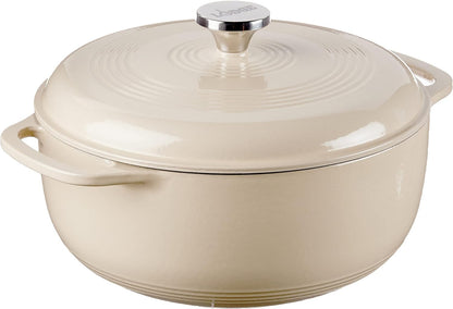 Lodge 4.5 Quart Enameled Cast Iron Dutch Oven with Lid – Dual Handles – Oven Safe up to 500° F or on Stovetop - Use to Marinate, Cook, Bake, Refrigerate and Serve – Sandalwood1