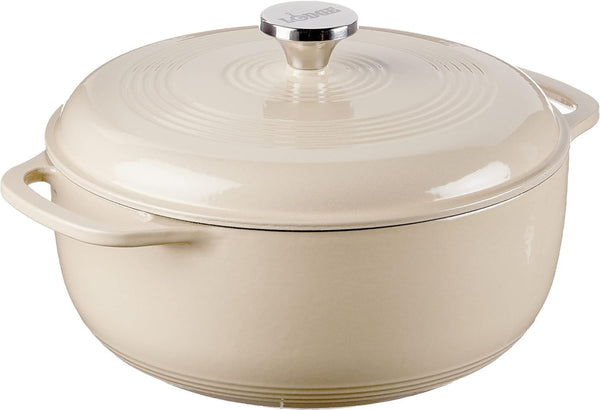 Lodge 4.5 Quart Enameled Cast Iron Dutch Oven with Lid – Dual Handles – Oven Safe up to 500° F or on Stovetop - Use to Marinate, Cook, Bake, Refrigerate and Serve – Sandalwood1