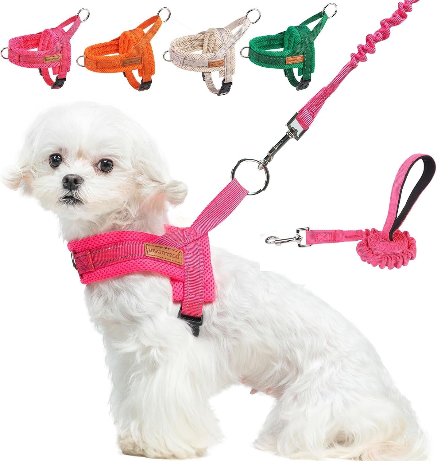 beautyzoo-dog-harness-no-pull-quick-fit-dog-harness-and-leash-set-escape-proof-vest-harness-with-soft-handle-reflective-breathable-mesh-padding-harness-for-medium-size-dog-training-walking-beige-m