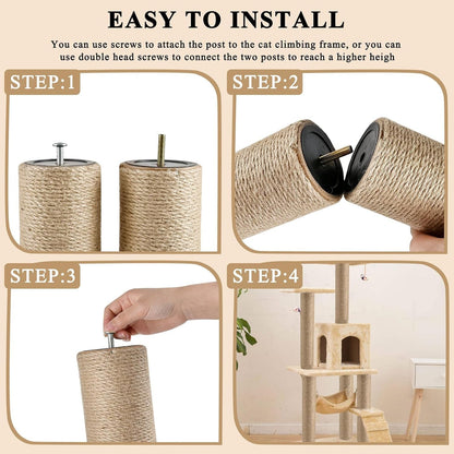 4 Pcs Cat Scratching Post Replacement, Natural Jute Pole Cat Tree Replacement Parts, Cat Scratch Pole with 8 M8 Screws and 1 Wrench for Indoor Kittens Tower (11.8 X 3.3 In)6