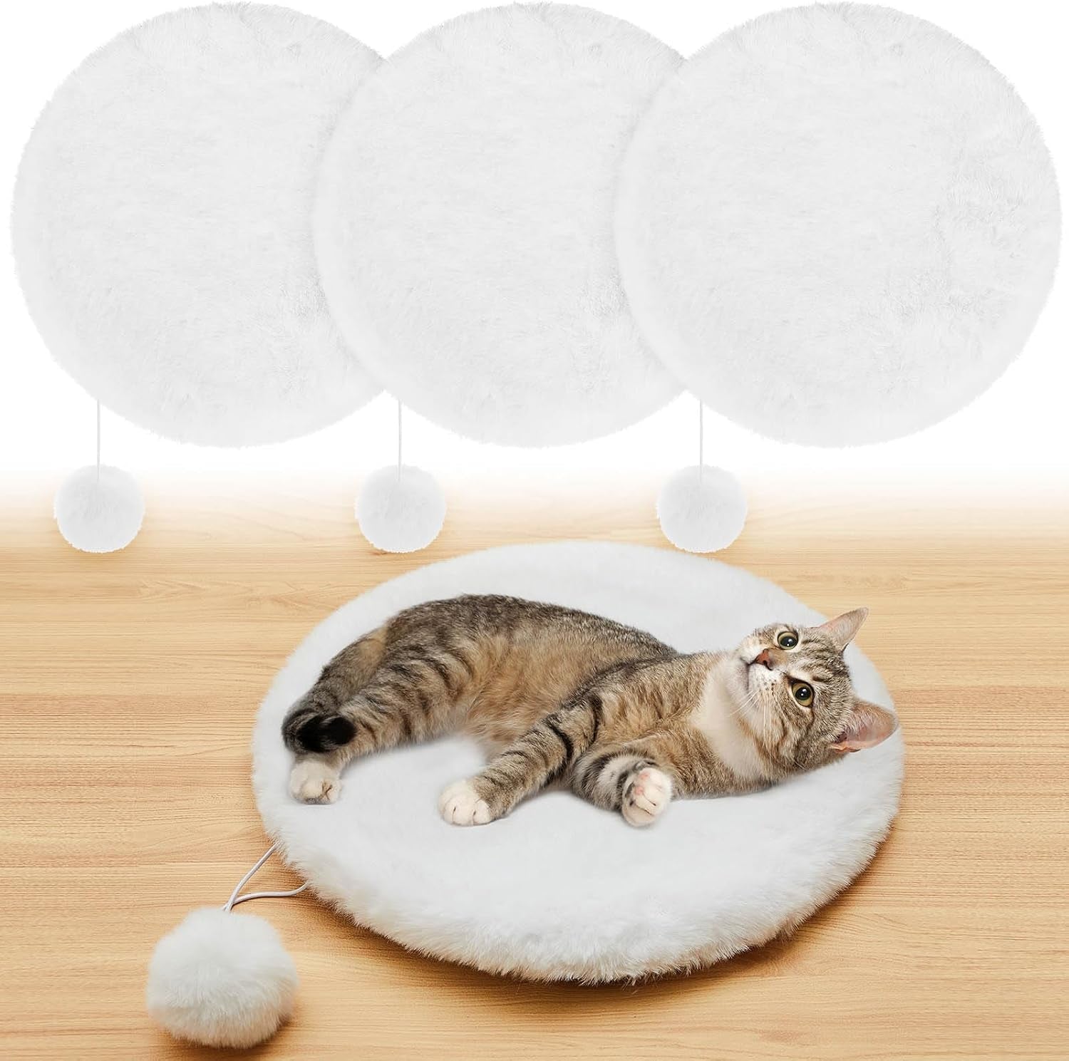 abbylike-3-pack-14-round-cat-dog-bed-cushion-pad-mat-faux-rabbit-fur-pet-sleeping-mat-with-small-ball-warm-plush-anti-slip-washable-cat-tree-tower-replacement-cushion-pad-for-carrier-crate-white