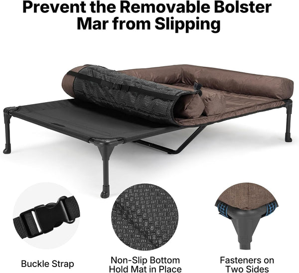 Veehoo Elevated Dog Bed for 2 Dogs, Cooling Raised Dog Bed with Bolster Mat | Outdoor Double Dog Bed with Removable Waterproof Cushion, Breathable Mesh, Non-Slip Feet for Outdoor & Indoor, 49", Brown4