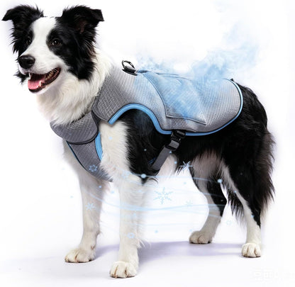 Mora Pets Dog Cooling Vest with Ice Packs, Reflective Adjustable Cooling Vest for Dogs with Leash Ring for Hot Weather Cooling Harness for Large Medium Dogs Grey(Pdv-Gel-Gl)11