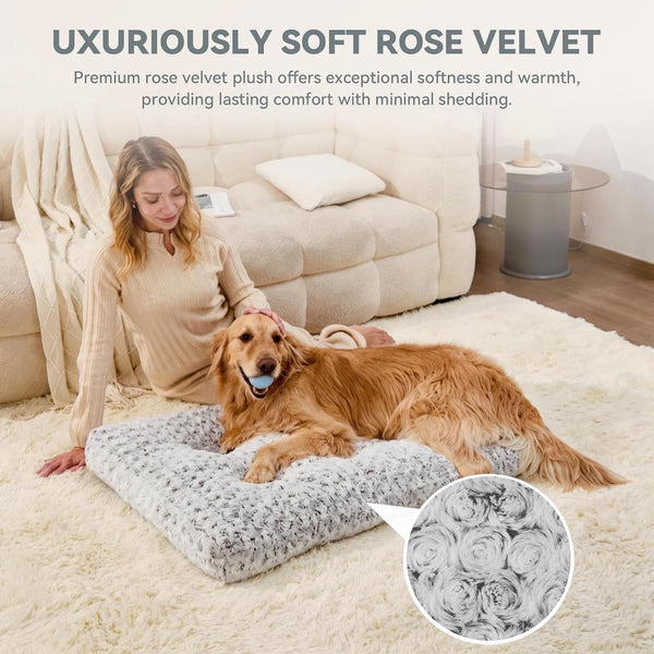Orthopedic Dog Bed for Dogs, Calming Plush Dog Mat with Thick Cushion Support, Washable Fluffy Pet Bed with Non-Slip Bottom, Soft Indoor Dog Crate Bed (Gray, 41.0" L X 27.0" W X 4.0" Th)2