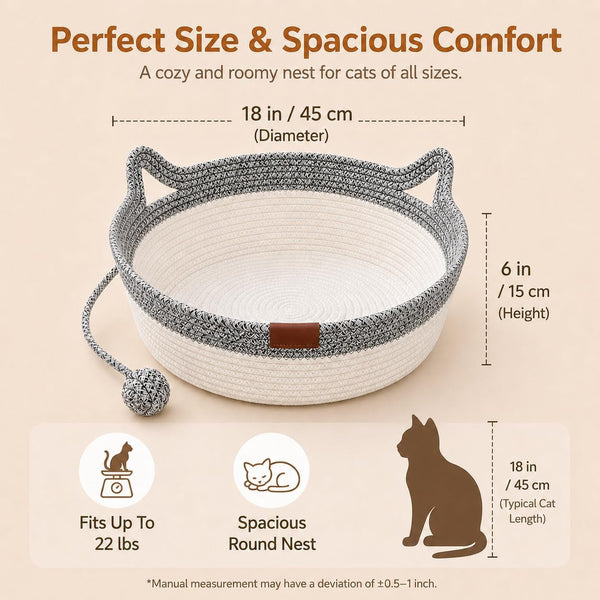 Large Scratchable Handwoven for Cats Stimulicat Handwoven Cat Basket, Cotton Rope Cat Bed round Pet Basket, Hand Woven Boho Cat Bed (Grey, without Cushion)2