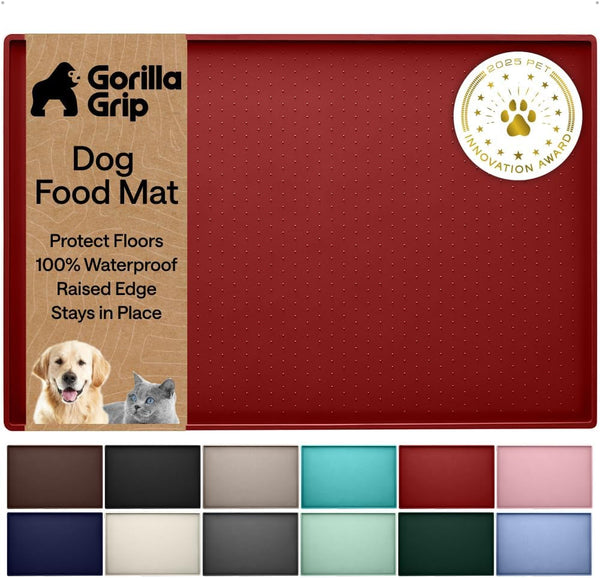 GORILLA GRIP 100% Waterproof Raised Edge BPA Free Silicone Pet Feeding Mat, Dog Cat Food Mats Contain Spills Protects Floors, Placemats for Cats and Dogs Water Bowl, 18.5X11.5, Gray11