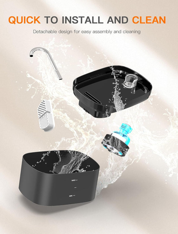Cat Water Fountain, 84OZ/2.5L Cat Fountain, Super Silent Pet Water Fountain, Activated Carbon Filter, Translucent Pet Water Dispenser Suitable for Multiple Pets Family (Black)6