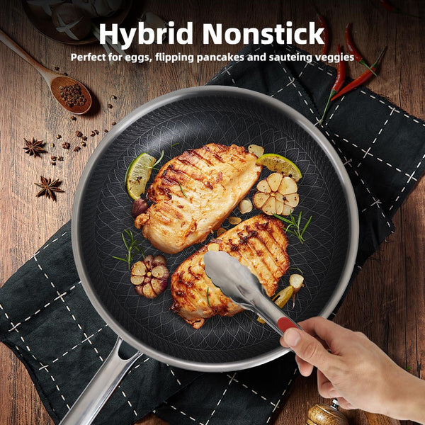 12 Inch Hybrid Honeycomb Nonstick Skillet with Lid, Stainless Steel Pan, Stay-Cool Handle, PFOA PFOS Free Non Toxic, Induction, Dishwasher & Oven Safe 437°F All Cooktops3