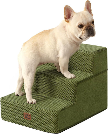 EHEYCIGA Dog Stairs for Bed 18" H, Dog 4-Steps for High Bed, Olive Green | Pet Steps for Small Dogs and Cats, Non-Slip Balanced Pet Ramp Indoor24