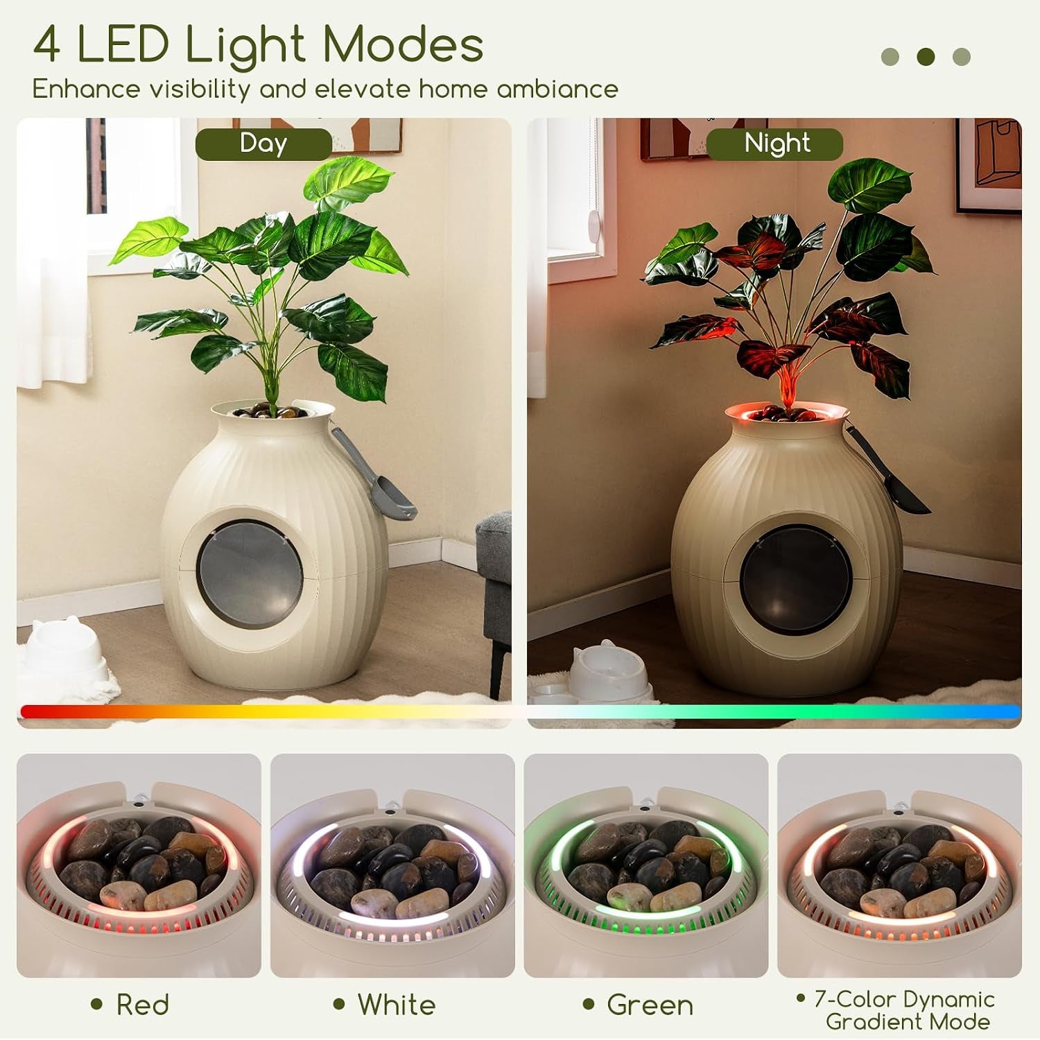 tangkula-hidden-litter-box-plant-cat-litter-box-enclosure-furniture-with-odor-removal-system-4-modes-lights-artificial-plant-pebbles-door-scoop-planter-litter-box-for-large-cats-easy-to-clean