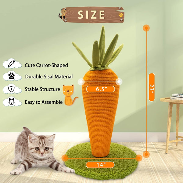AUSCAT Cat Scratching Post, Cute Carrot Scratching Post, Nature Sisal Cat Scratcher for Indoor Cats and Kittens2