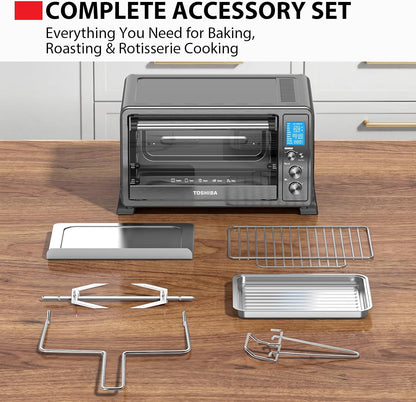 10-In-1 Convection Toaster Oven, 6-Slice Countertop Oven, 1500W | Bake, Broil, Rotisserie & Pizza Functions, LCD Knob Controls, 6 Accessories, with Toast, 1500W, Black Stainless Steel7