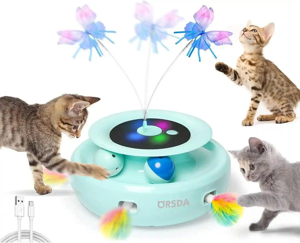 ORSDA Cat Toy, 3-In-1 Automatic Interactive Electronic Moving Ambush Feather, Fluttering Butterfly, Track Balls, USB Rechargeable Powered Smart Indoor Exercise Kicker8