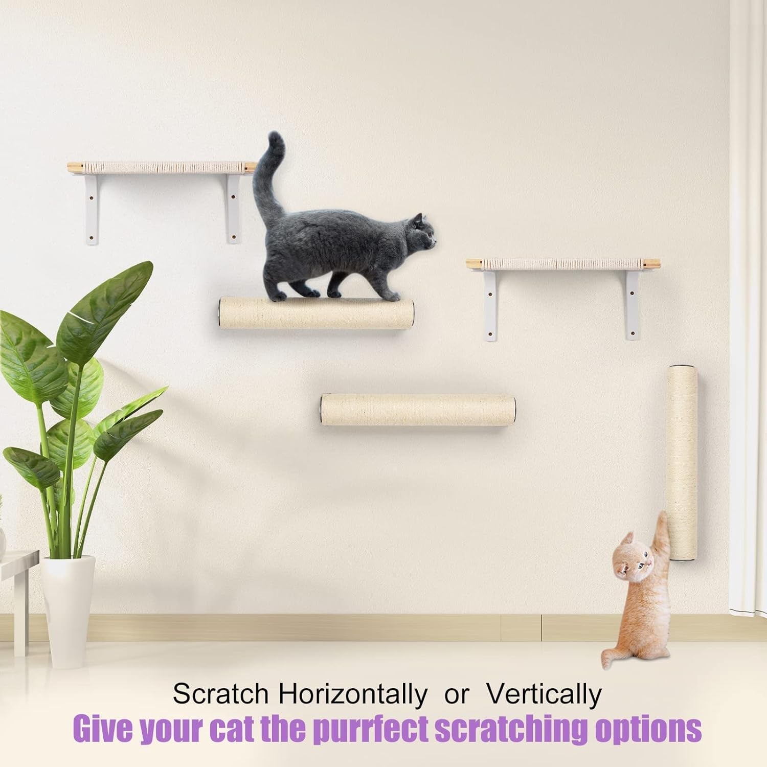 bebobly-wall-mounted-cat-scratching-post-for-indoor-cats-kitten-wall-shelves-climbing-furniture-sisal-rope-cat-claw-scratcher-tree-solid-wooden-walkway-for-cage-mounted-climbing-relaxing