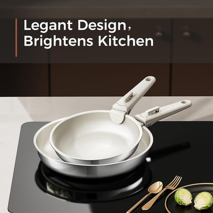 5PCS Pots and Pans Set Non Stick, Diamond-Titanium Ceramic Cookware Set & 3 Layer Stainless Steel with Detachable Handle, Induction Cookware, Non Toxic Oven/Dishwasher Safe, White13