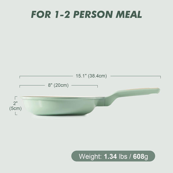 Nonstick Ceramic Frying Pan Skillet, 8 Inch Non Toxic Omelet Pan | Healthy Chef Pan, Induction Egg Pan with Heat Resistant Handle, Dishwasher Safe, Pfas-Free, Green7