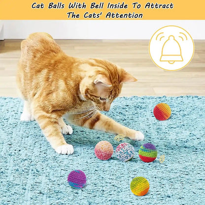 Retro Shaw Cat Toys Balls, Yarn Cat Ball with Bell Inside, Interactive Kitten Toys for Indoor Bored Cats, Handmade Crochet Kitty Ball 6 Pack3