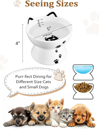 Porcelain Raised Cat Bowl, No Spill Cat Water Bowl with anti Slip Band, Elevated Porcelain Pet Bowl Protect Pet'S Spine, Large Capacity Pet Water Bowl, 15 Oz, Dishwasher Safe | anti Vomiting, Whisker Friendly, Shallow Food Dish and Deep Water Bowl, Anti-Slip Base, Lead&Cadmium-Free, Senior-Pet Access2