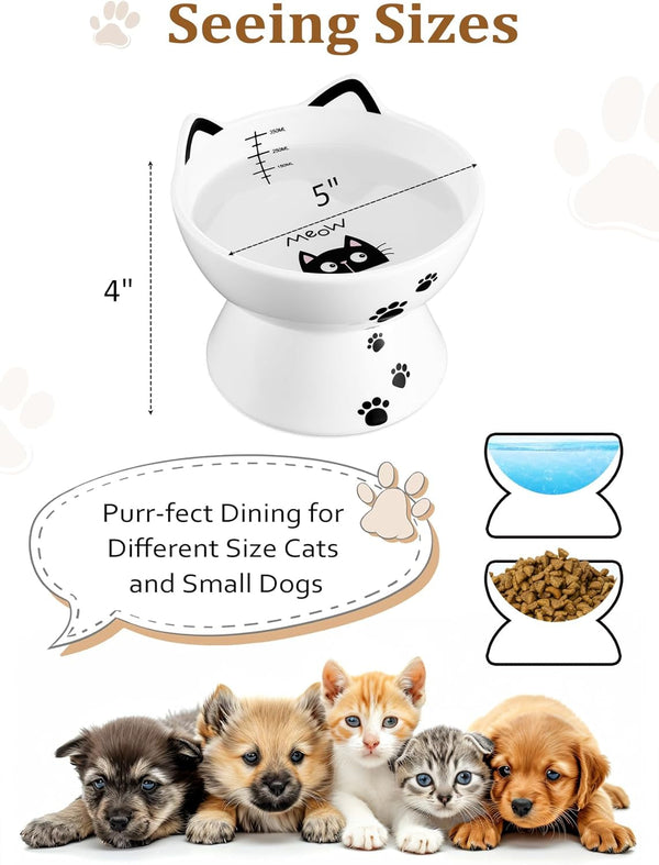 Porcelain Raised Cat Bowl, No Spill Cat Water Bowl with anti Slip Band, Elevated Porcelain Pet Bowl Protect Pet'S Spine, Large Capacity Pet Water Bowl, 15 Oz, Dishwasher Safe | anti Vomiting, Whisker Friendly, Shallow Food Dish and Deep Water Bowl, Anti-Slip Base, Lead&Cadmium-Free, Senior-Pet Access2