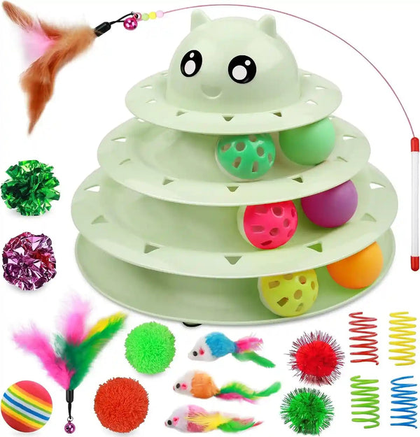 UPSKY Cat Toy Roller 3-Level Turntable Cat Toys Balls with Six Colorful Balls Interactive Kitten Fun Mental Physical Exercise Puzzle Kitten Toys16