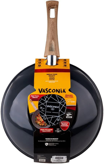 Nonstick Wok Pan 11 Inch Enamel Steel Gray | Induction Compatible, All Stovetop Ready, Even Heat Cooking, Wood-Look Handle, Lightweight Design, Easy Cleanup7