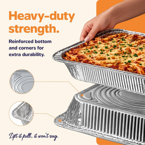 9X13 Inch Aluminum Foil Pans [30 Count] Half Size Deep | Thicker 37.4 Gauge, Food-Safe Tin Disposable Trays, Freezer-Safe, Oven, Grill & Smoker Use, Fully Recyclable3