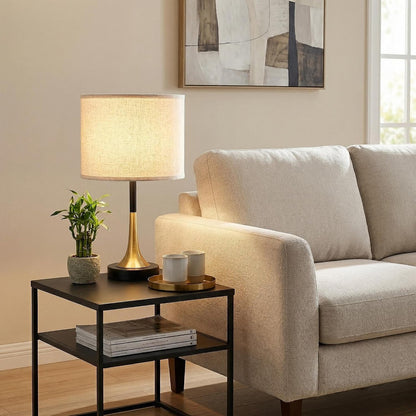 16.5'' Modern Table Lamps Set of 2 with Gold Metal Base and Linen Shade, Mid-Century Bedside Nightstand Lamps for Living Room and Bedroom(Bulb NOT Included)2