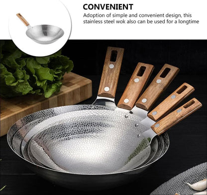13.38 Inch Stainless Steel Wok Pan with Wooden Handle Household Cooking Pan for Stir Fry Steam and Hot Pot Kitchen Cookware3