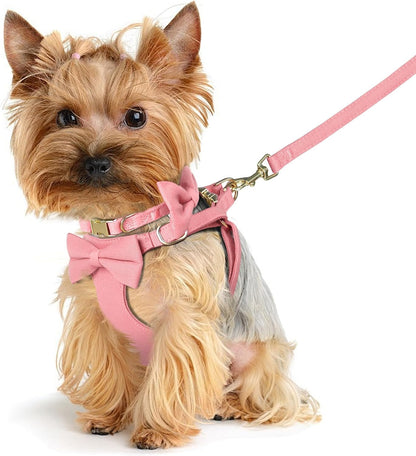 Beirui Cute Small Dog Harness Collar and Leash Set, Pink,Xxs,Chest 12-14" | for Small Dogs Puppy, Three Detachable Bows, Adjustable Step-In Vest, Yorkshire, Chihuahua, for Daily Walking Holiday Outfits4
