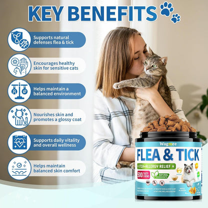 Natural Cat Flea Treatment Chewables, 500 Crunchy & Creamy Tasty Chews | Flea and Tick Prevention for Cats with Skin & Coat Support, Oral Flea & Tick Supplement & Allergy Relief for Cats, Chicken6