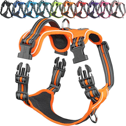 VIVAGLORY No Pull Dog Harness Vest Harness, L, Orange - Patterned | with Handle Front and Back Clip for Training & Pulling, No Pull & Escape Proof Padded Adjustable for Pet Puppy1