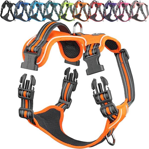 VIVAGLORY No Pull Dog Harness Vest Harness, L, Orange - Patterned | with Handle Front and Back Clip for Training & Pulling, No Pull & Escape Proof Padded Adjustable for Pet Puppy1