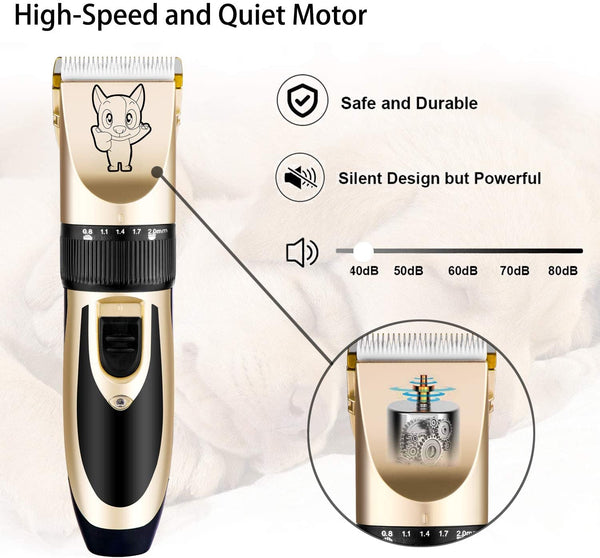 Highdas Dog Clippers for Grooming Low Noise, Cordless Electric Dog Grooming Kit Clippers Rechargeable, Quiet Dog Shaver, Pet Hair Trimmer Kit for Dogs & Cats (Gold)8