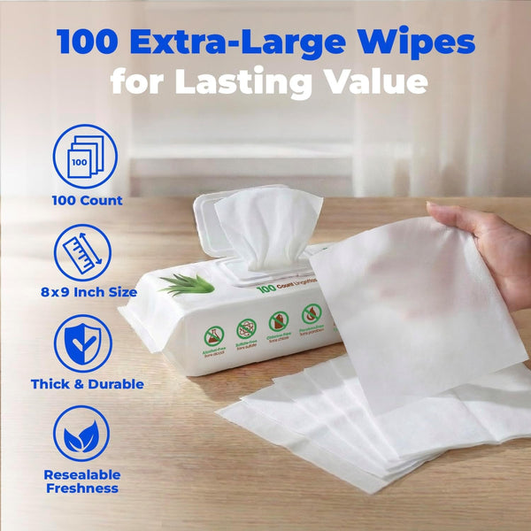 Best Pet Supplies Cleaning Dog Wipes - Hydrating Aloe, 100 Count | Unscented, Large 8X9" Pet Wipes, Vitamin E, Puppy & Cat Safe, Gentle Grooming, Resealable Pouch Prevents Drying6