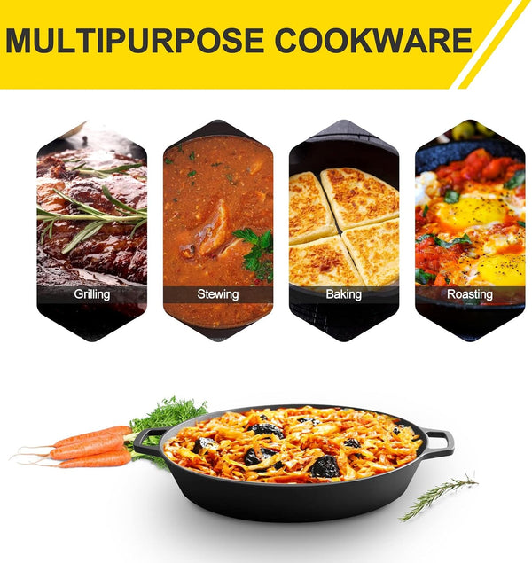 Pre-Seasoned Large Cast Iron Skillet 17 Inch, Dual Handle Outdoor Camping Frying Pan, Pizza Pan, Use for Grill, Stovetop, Induction, Oven Safe Cookware8