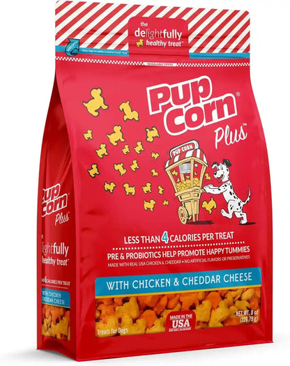 Pup Corn plus - Puffed Dog Treats with Prebiotics and Probiotics - Chicken & Cheddar Cheese (24Oz) - Made in USA13