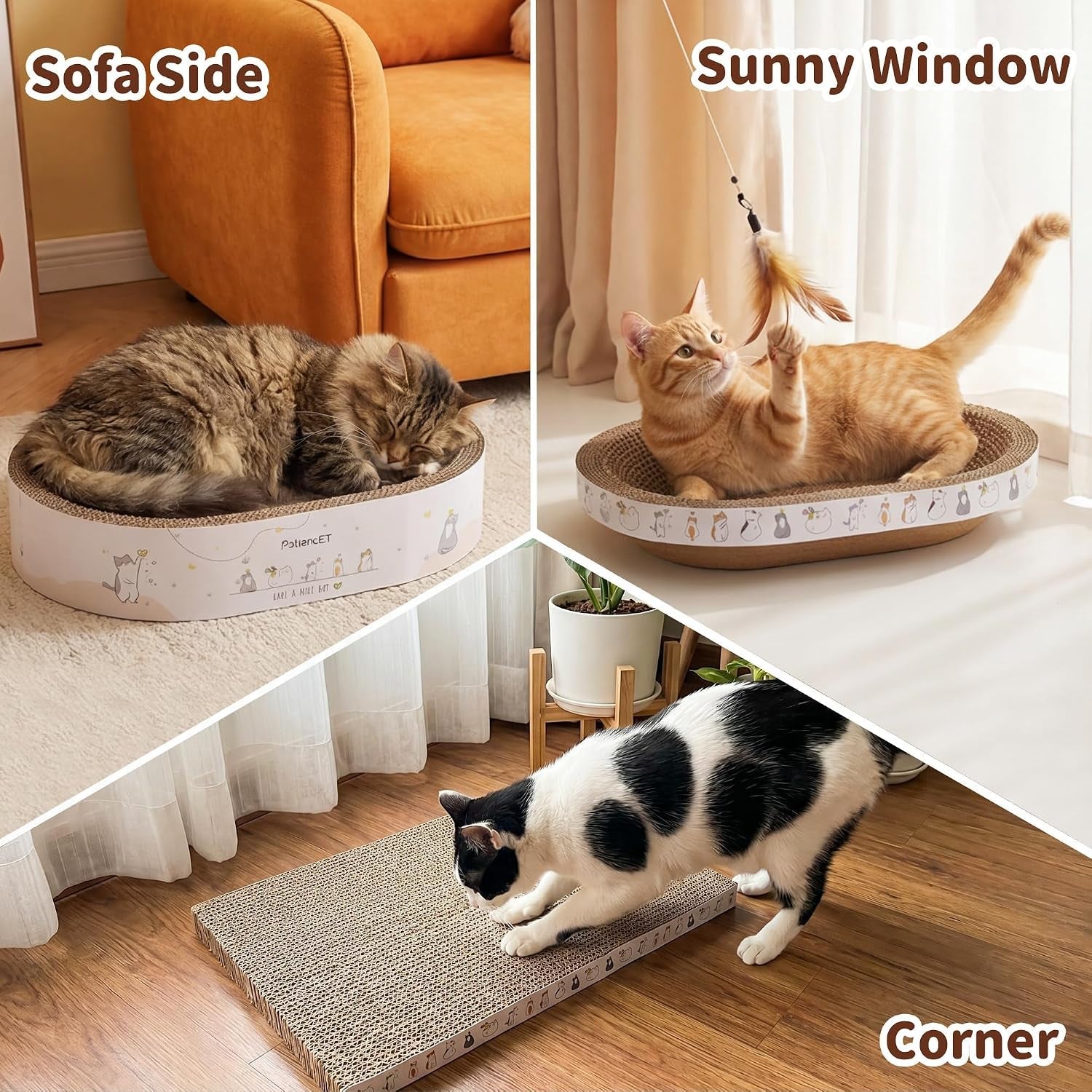 patiencet-3-in-1-cat-scratcher-cardboard-set-for-indoor-cats-cat-lounge-box-with-wide-slim-oval-cat-beds-corrugated-cat-scratching-board-for-furniture-protection-rest-play