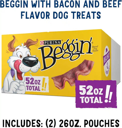 Purina Beggin' Strips with Real Meat Dog Treats with Bacon and Beef Flavors - (Pack of 2) 26 Oz. Pouches7